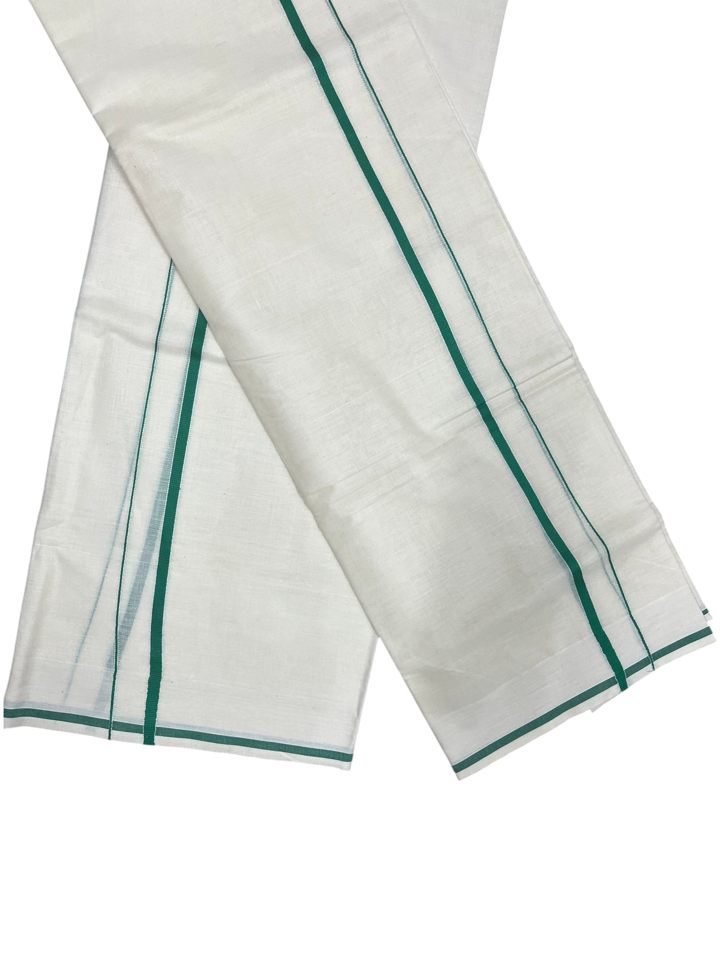 Kerala Cotton Mundum Neriyathum Single (Set Mundu) with Green Puliyilakkara