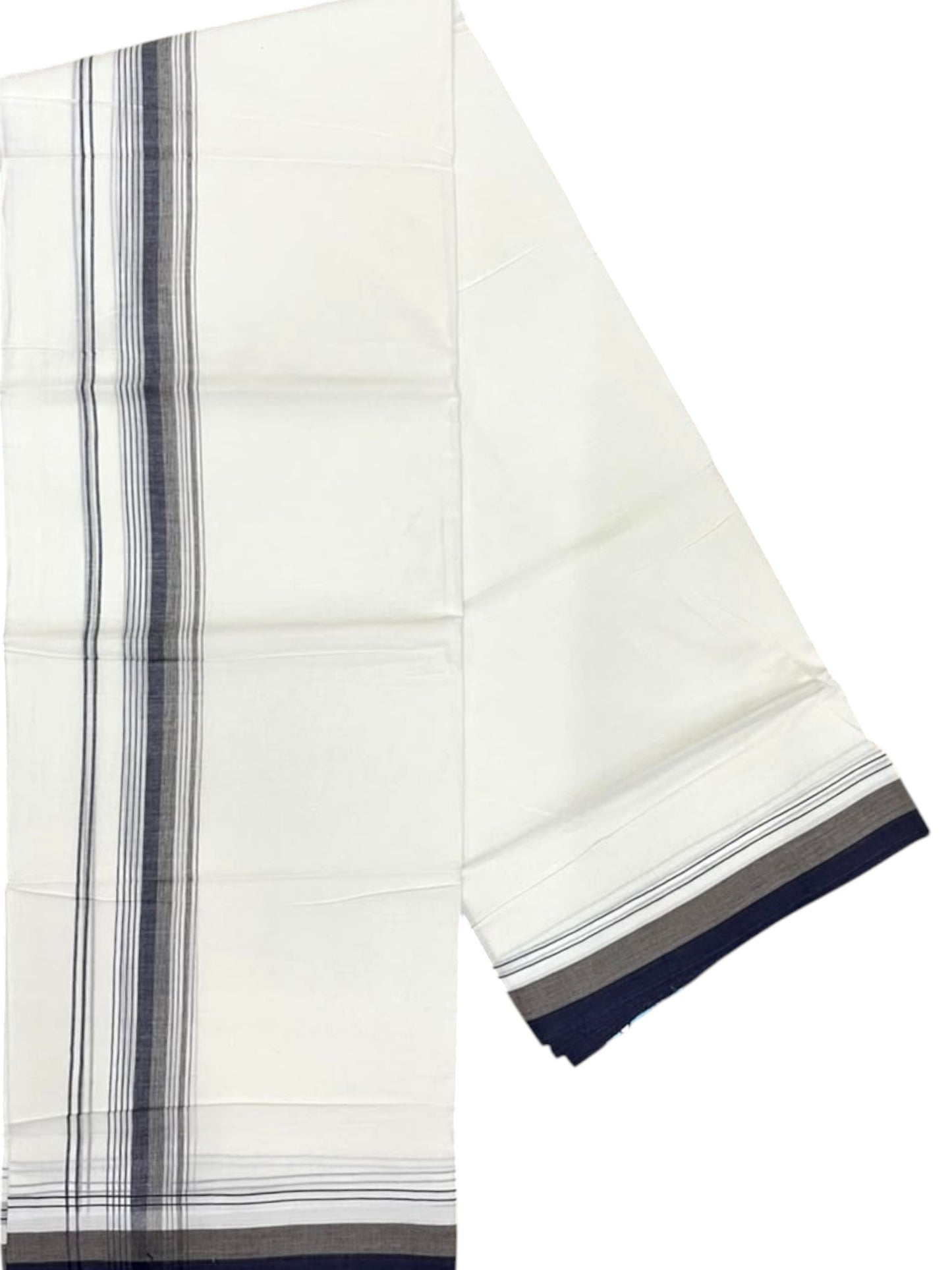 Southloom Pure Cotton Mundu with Blue & Grey Border (South Indian Kerala Dhoti)