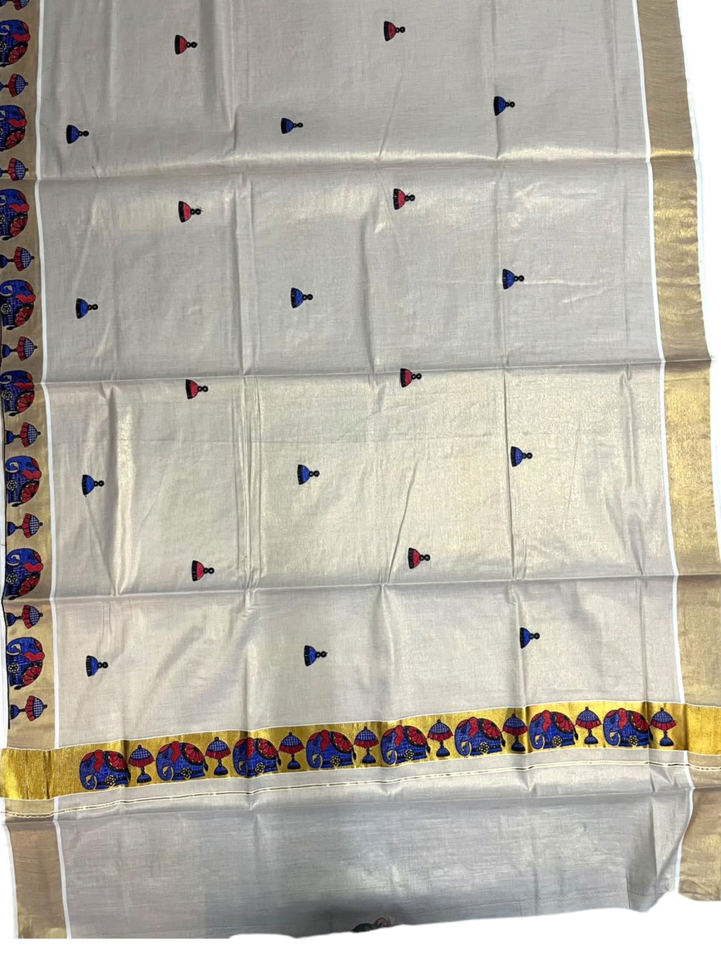 Southloom Tissue Kerala Kasavu Saree with Elephant Embroidery Design