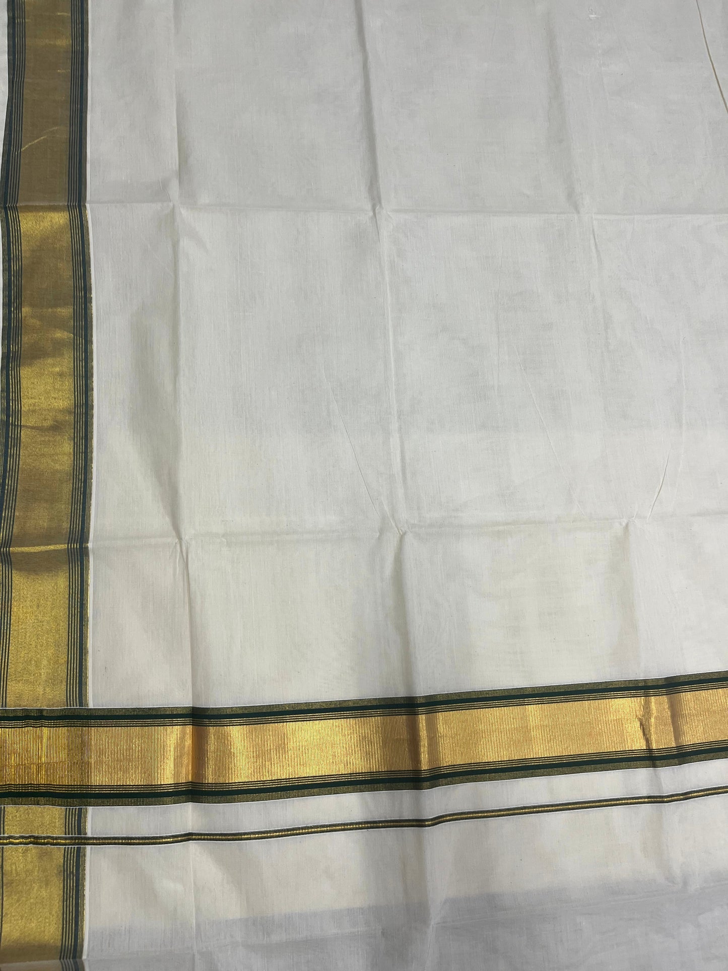 Southloom Kerala Cotton Kasavu Saree with Green Border