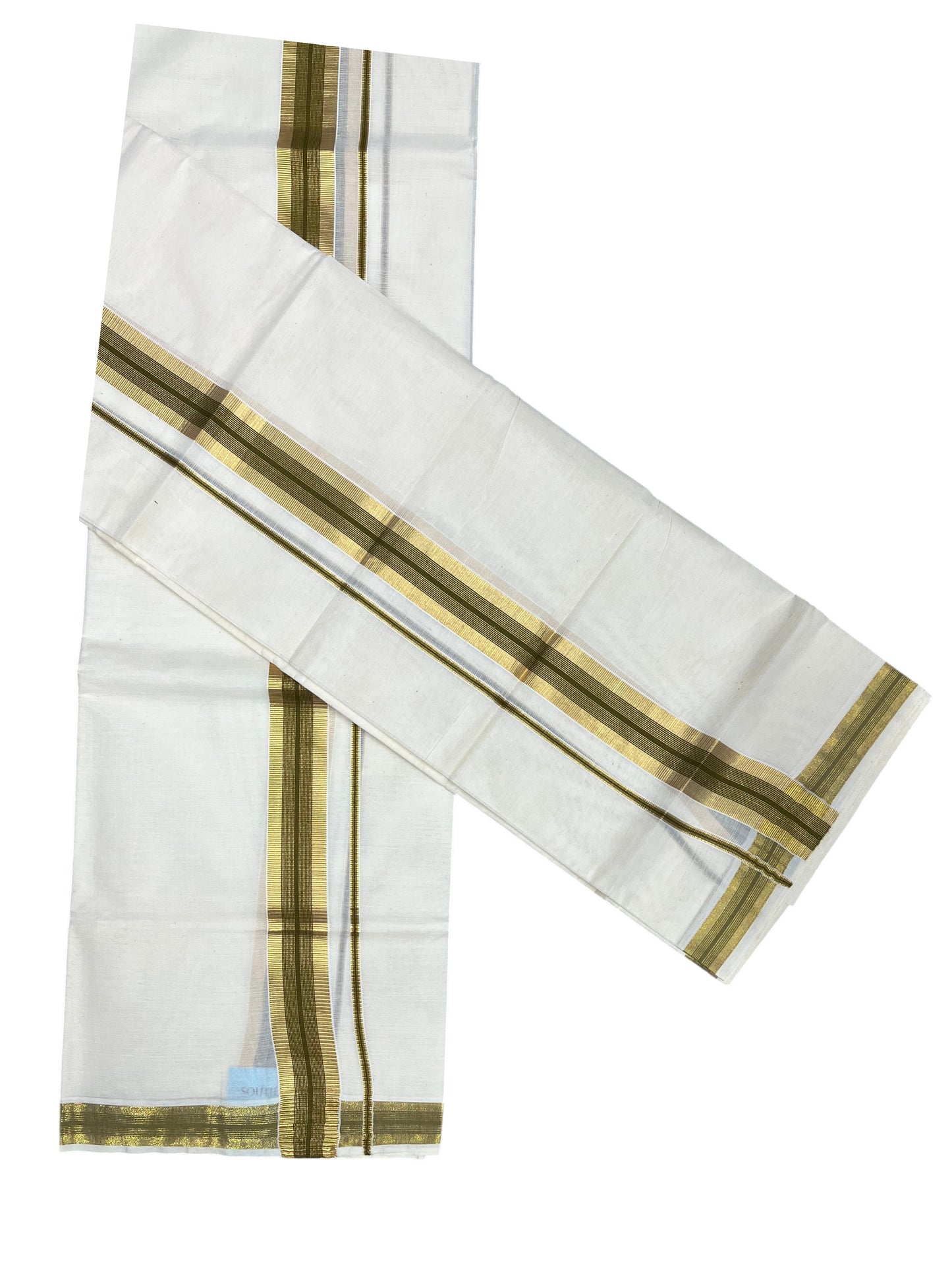 Southloom Pure Cotton Kerala Single Set Mundu (Mundum Neriyathum) with Olive green and Kasavu Border 2.80 Mtrs SLKK