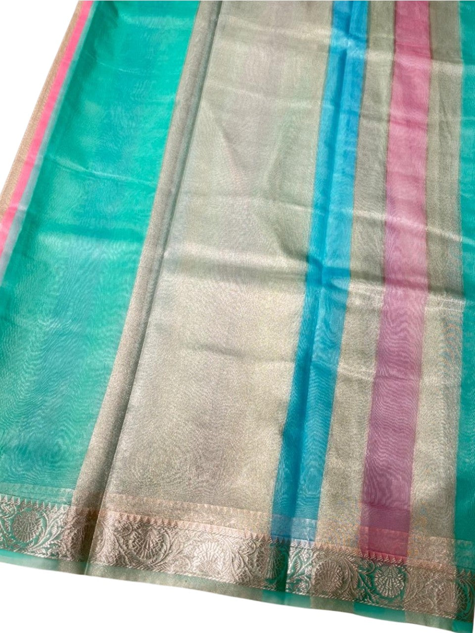 Southloom Tissue Organza Saree With Stripes Design in Multicolour SL353