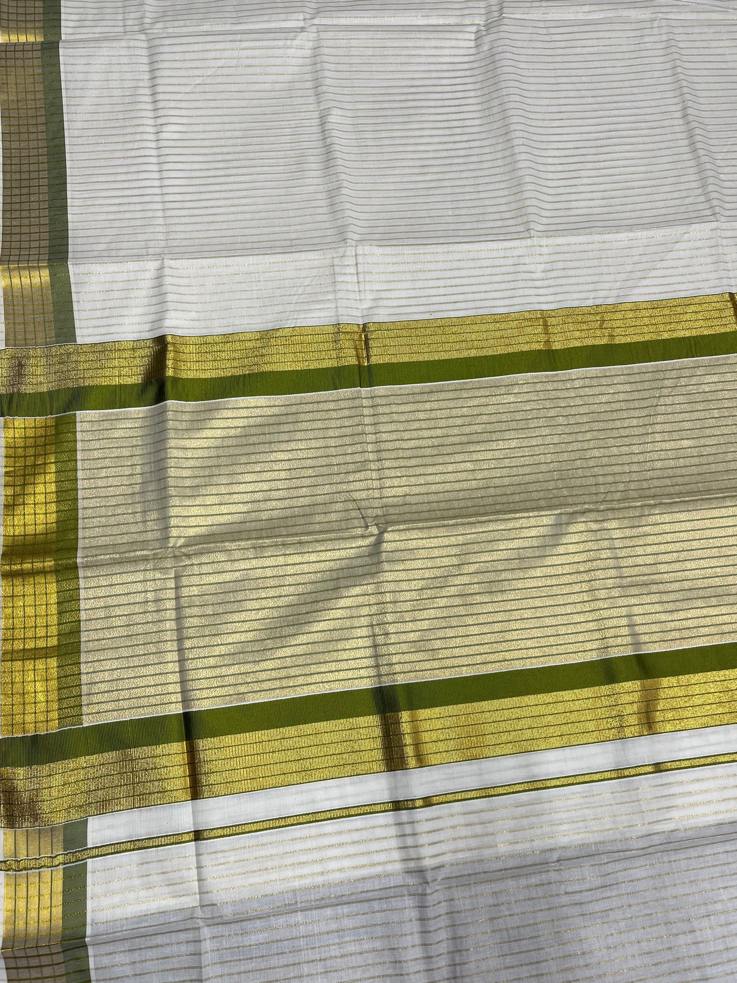 Southloom Kerala Pure Cotton Saree with Stripes on Body and Borders in Olive green SL334
