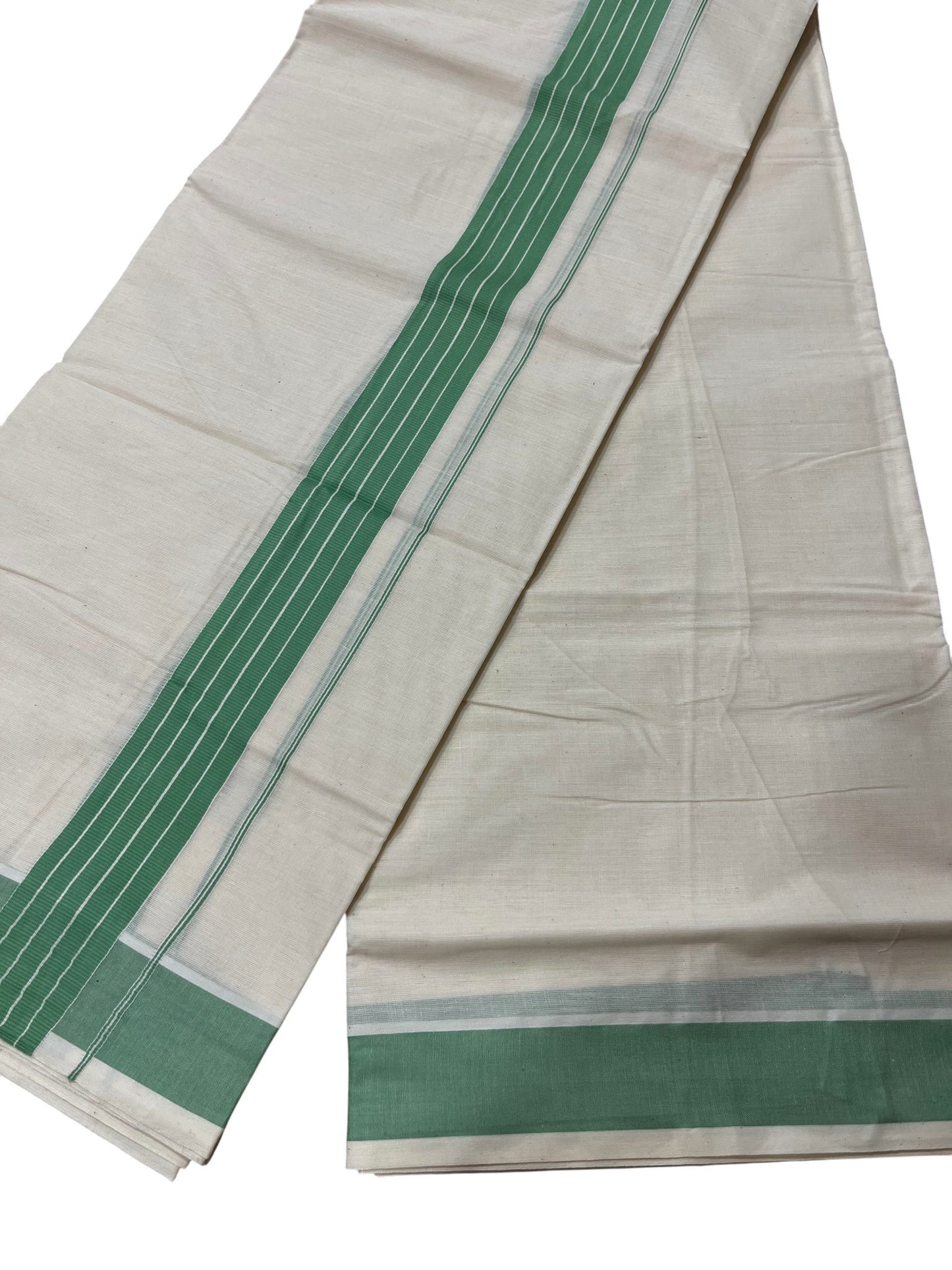 Southloom Kerala Pure Cotton Double Mundu with Green Border (South Indian Dhoti)