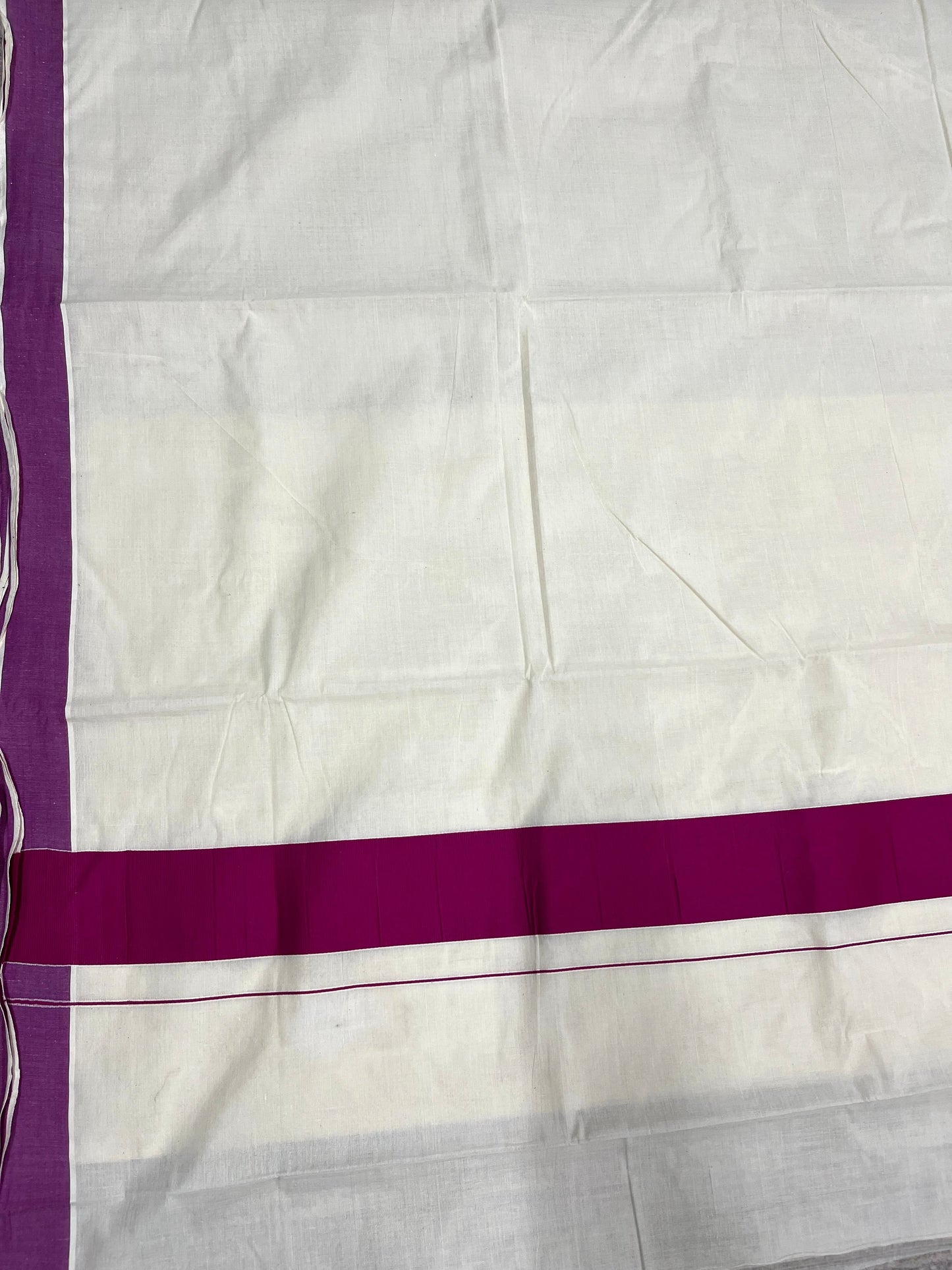 Southloom Kerala Pure Cotton Plain Kasavu Saree with Magenta Border 3 inch