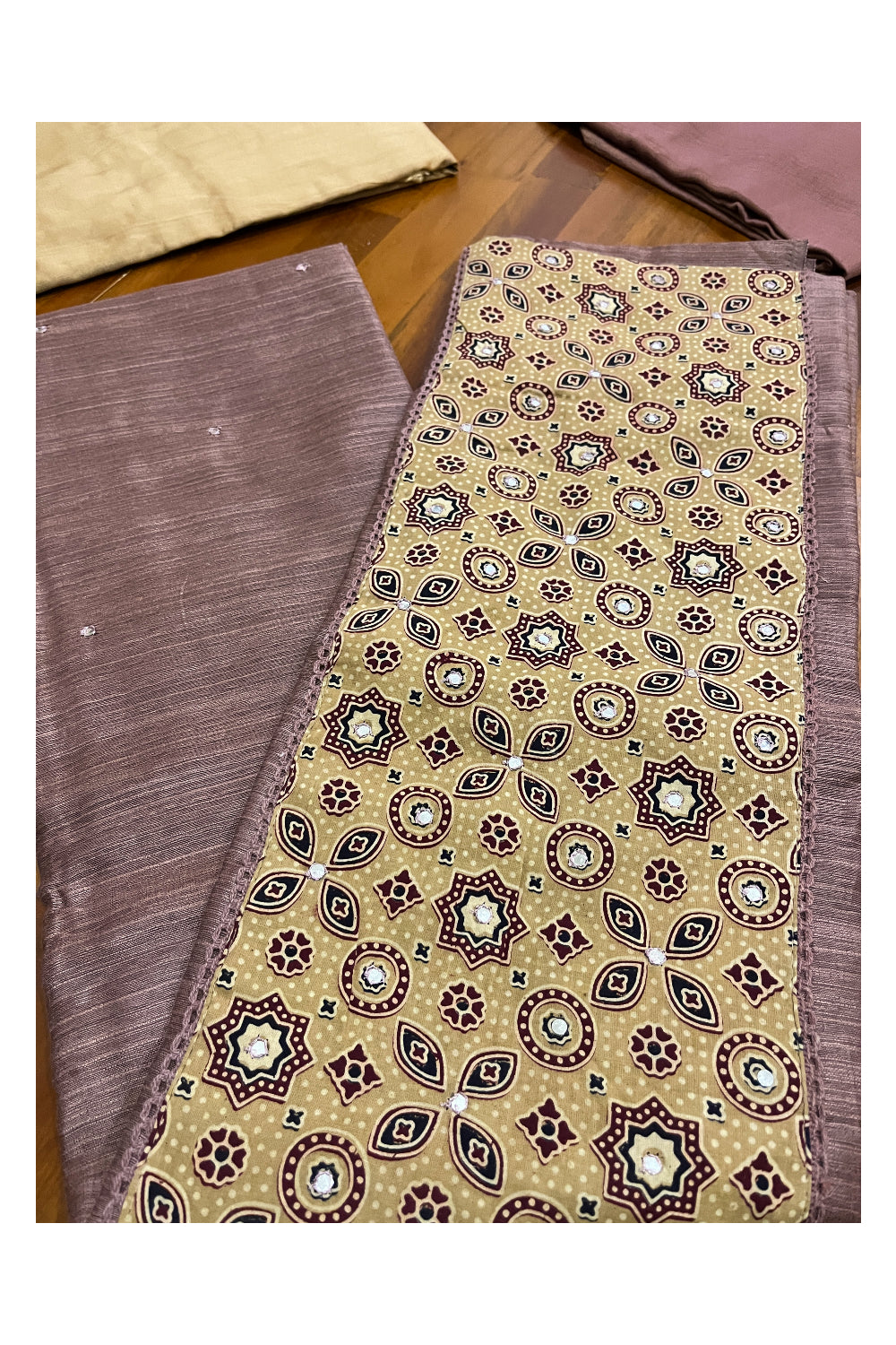Southloom™ Cotton Churidar Salwar Suit Material in Brown with Maroon Prints