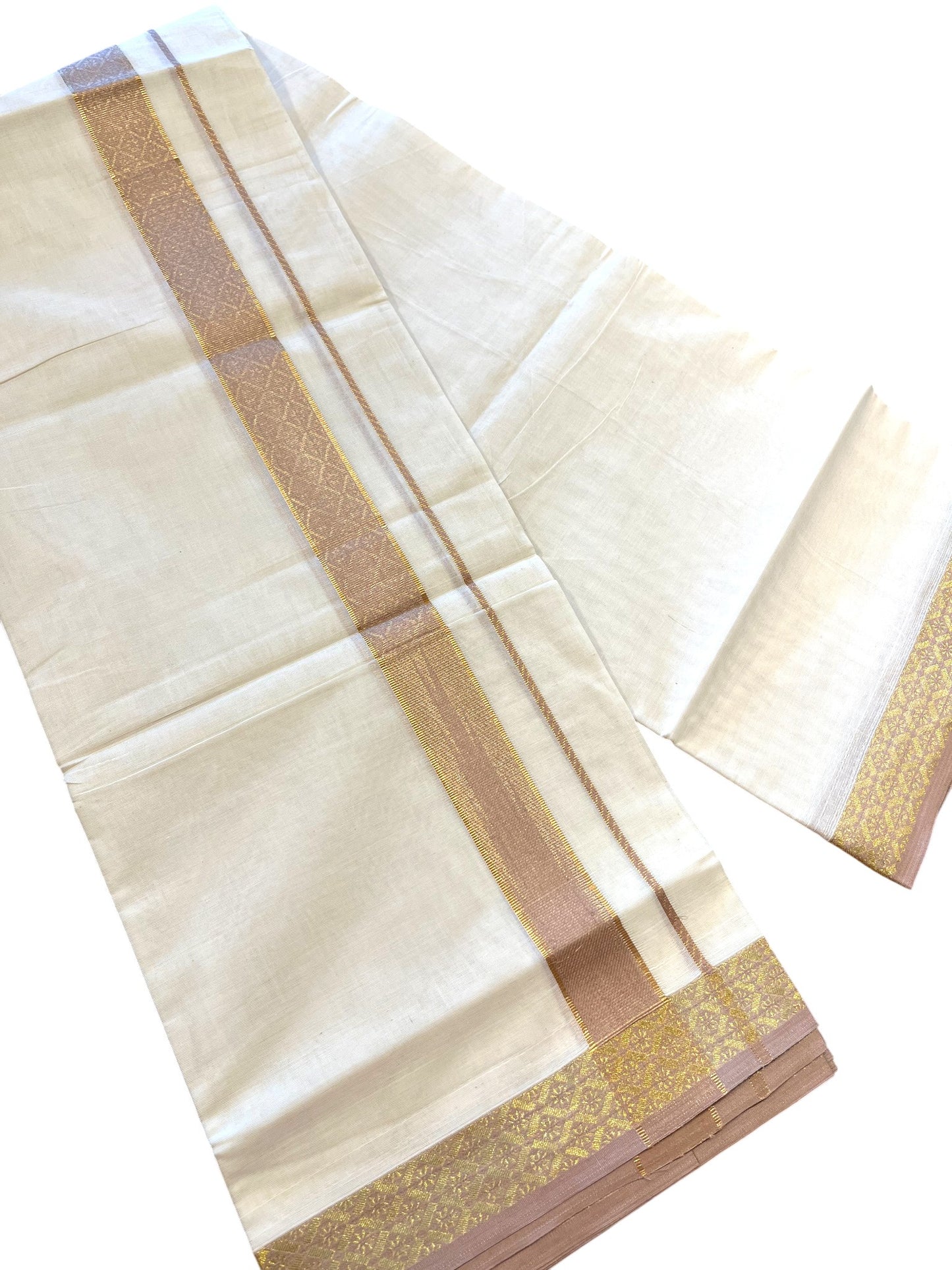 Southloom Kerala Pure Cotton Double Mundu with Kasavu Kara and Border (South Indian Dhoti)