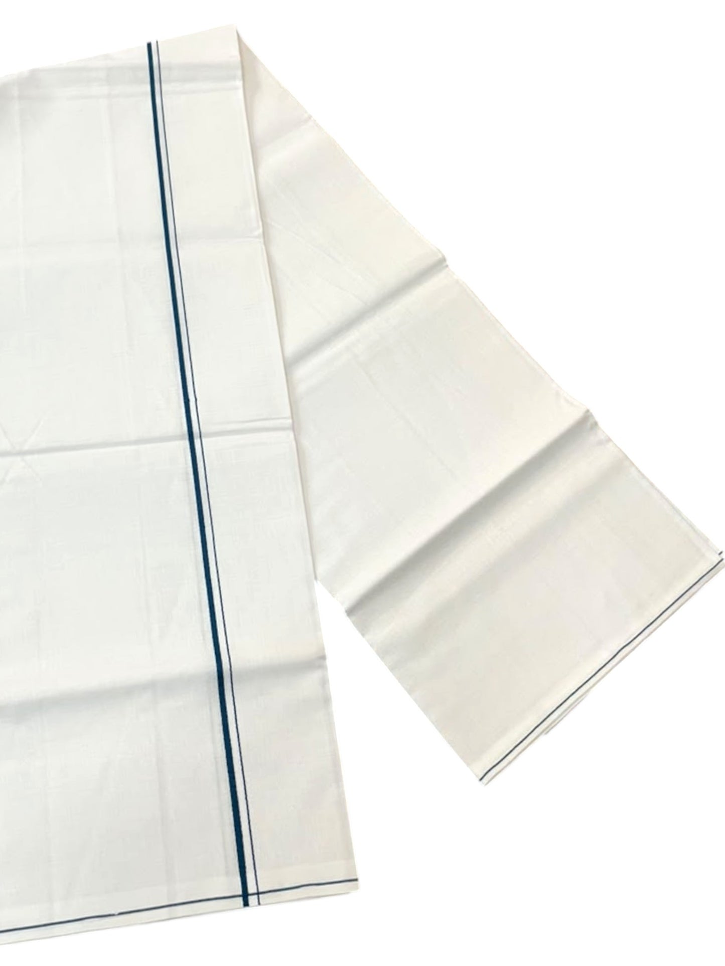 Southloom Pure White Cotton Single Mundu with Peacock Green Border (South Indian Kerala Dhoti)