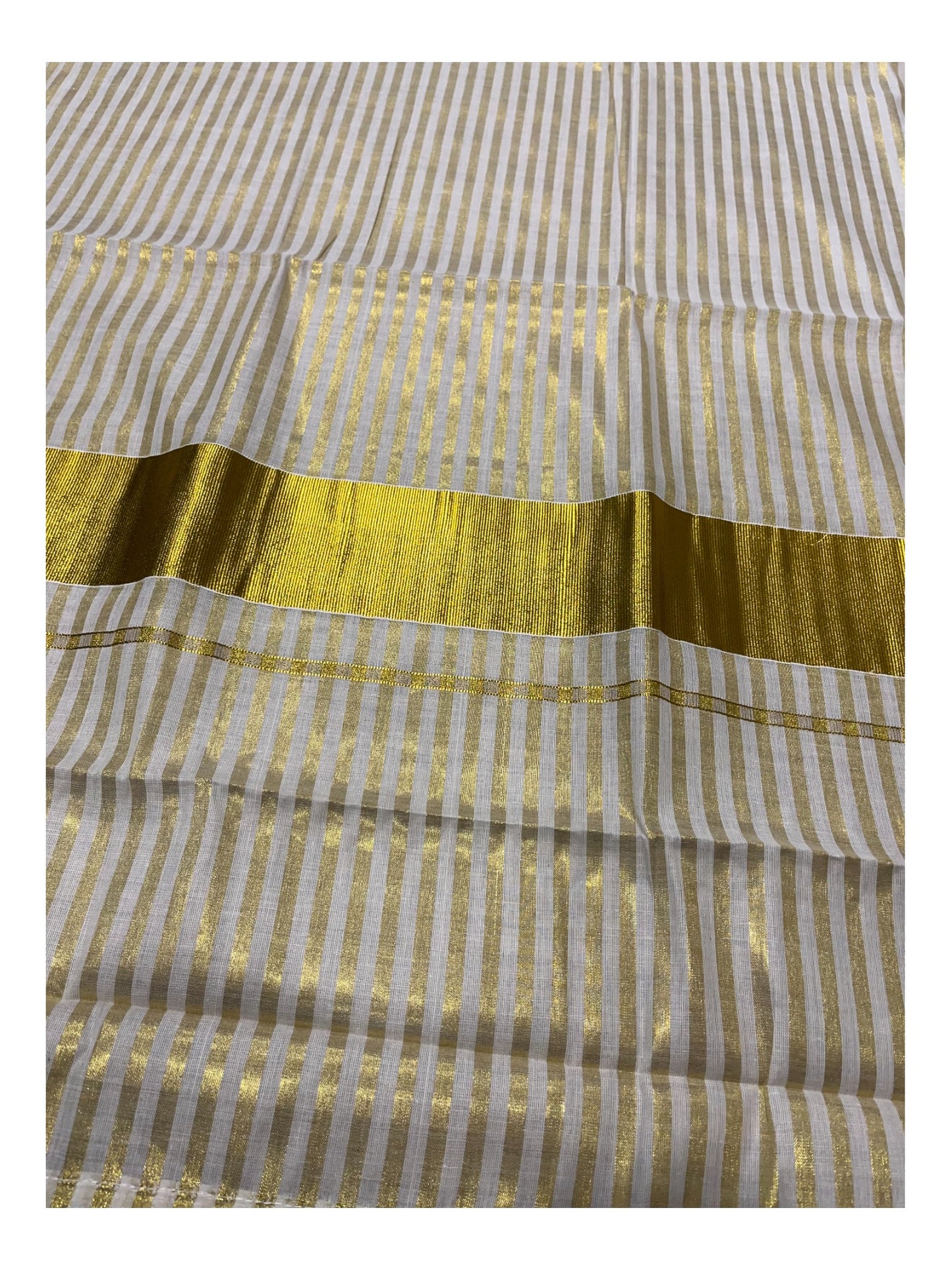 Southloom Kerala Cotton Kasavu Saree with Stripes on Body