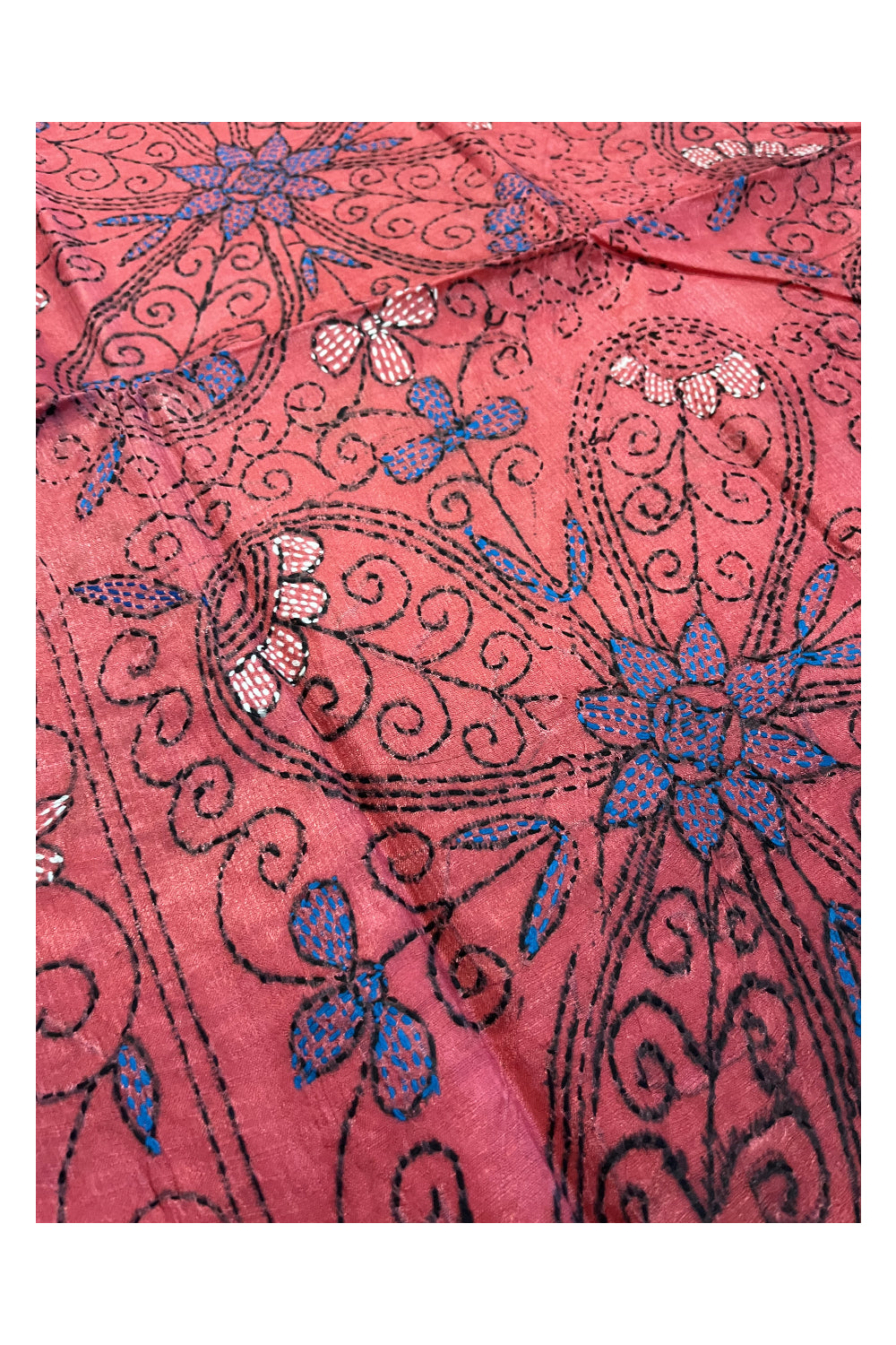 Southloom Kantha Thread Work Designer Pink Saree