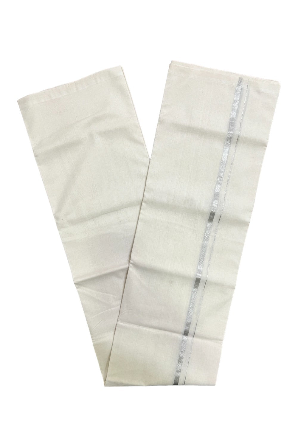Premium Balaramapuram Handloom Unakkupaavu Cotton Double Mundu with 0.50 inch Silver Kasavu Border