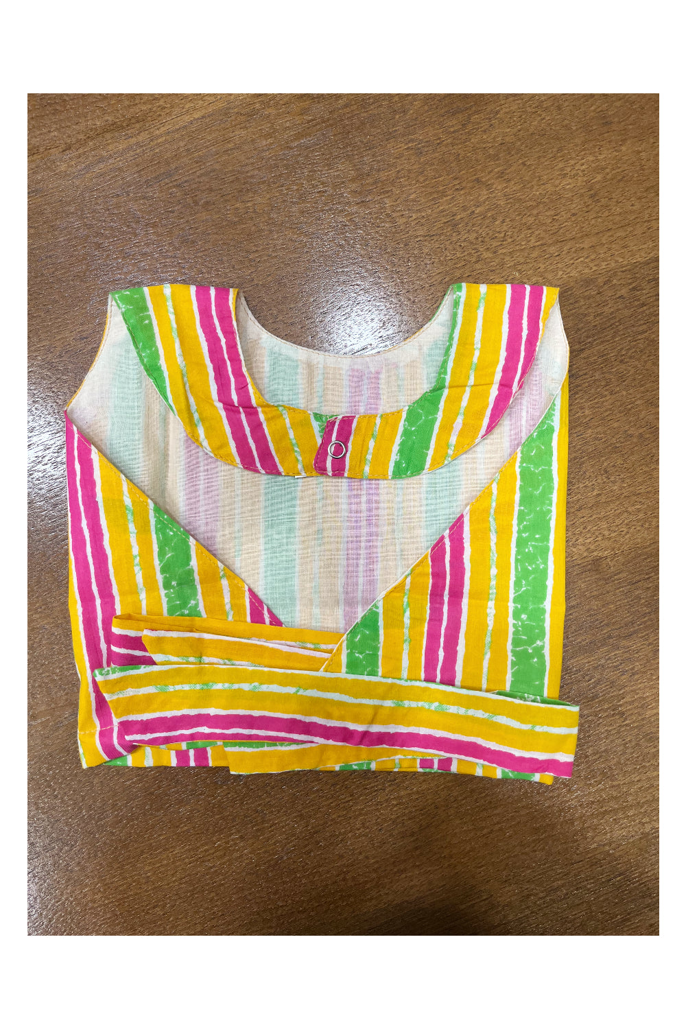 Pure Cotton Green,Pink & Yellow Colour Floral Crop Top and Off White Pavada (Age - 1)