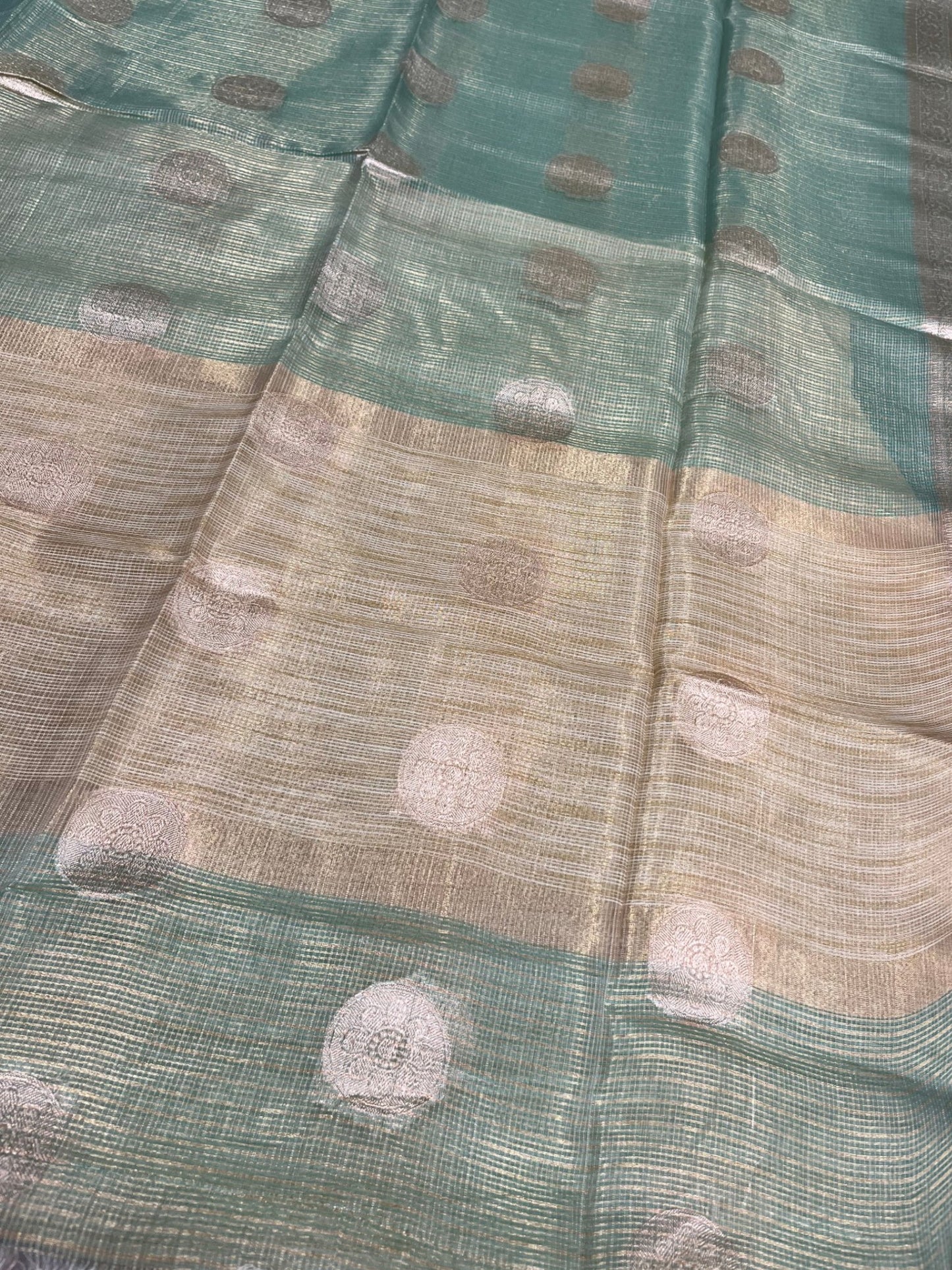 Southloom Tissue Silk Saree with Woven Work on Body and Borders Green