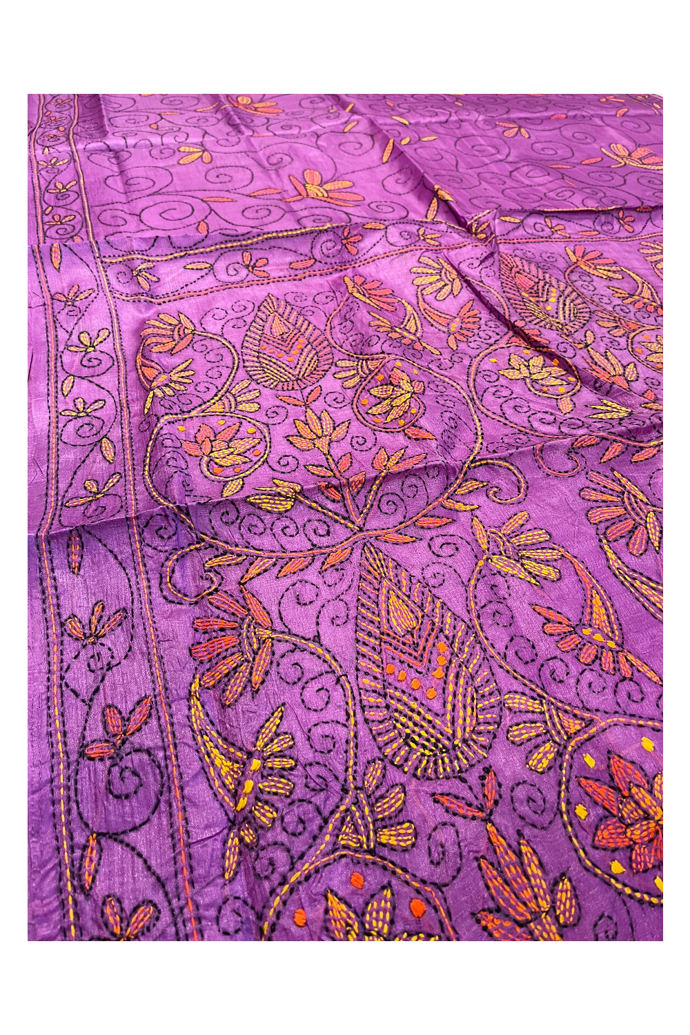 Southloom Kantha Thread Work Designer Violet Saree