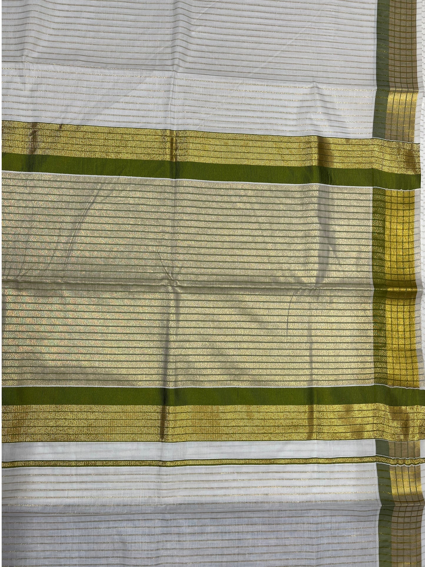 Southloom Kerala Pure Cotton Saree with Stripes on Body and Borders in Olive green SL334