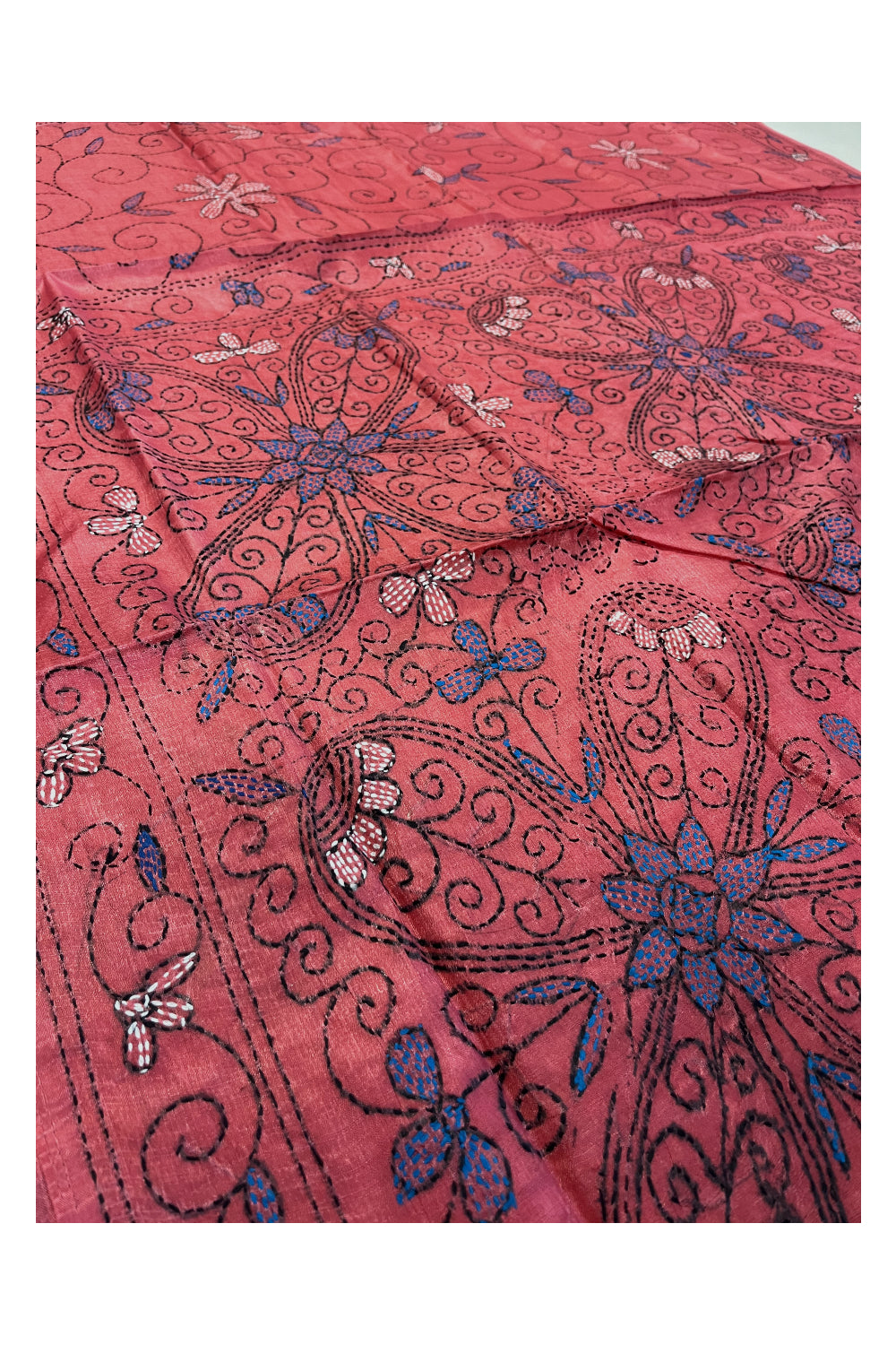 Southloom Kantha Thread Work Designer Pink Saree