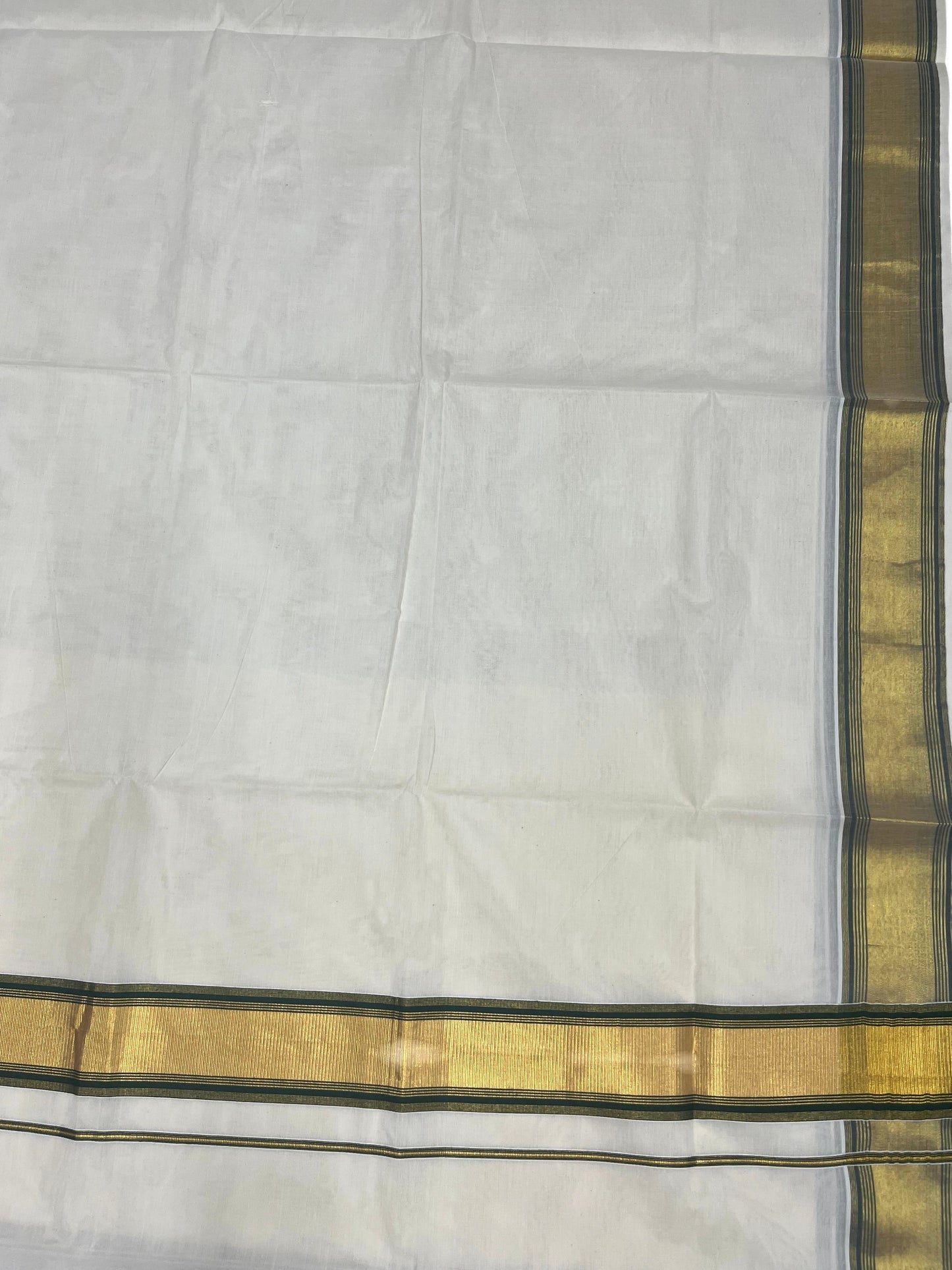 Southloom Kerala Cotton Kasavu Saree with Green Border