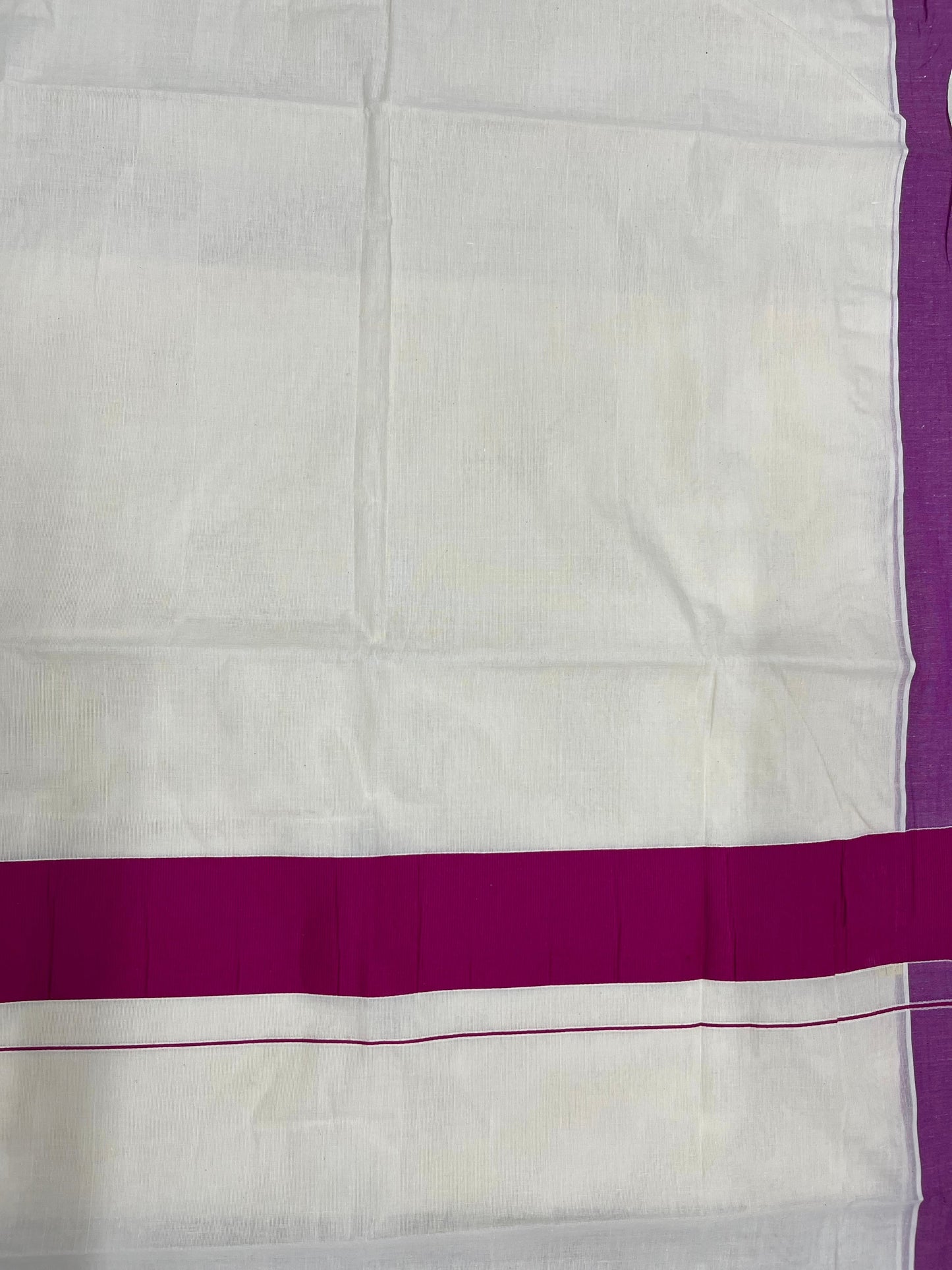 Southloom Kerala Pure Cotton Plain Kasavu Saree with Magenta Border 3 inch