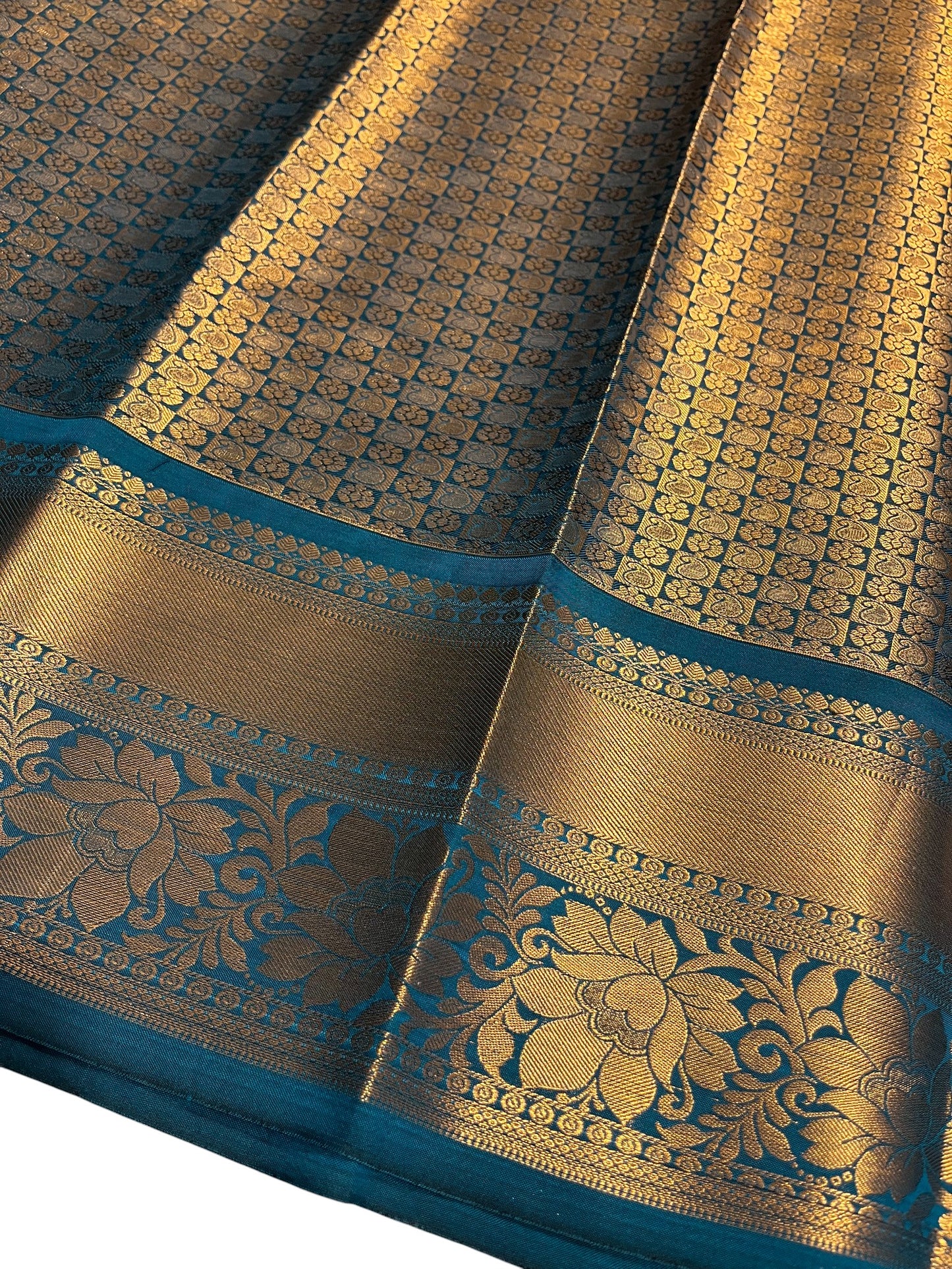 Southloom Banarasi Semi Silk Saree with Floral Zari Work Across Body (Orange & Blue)