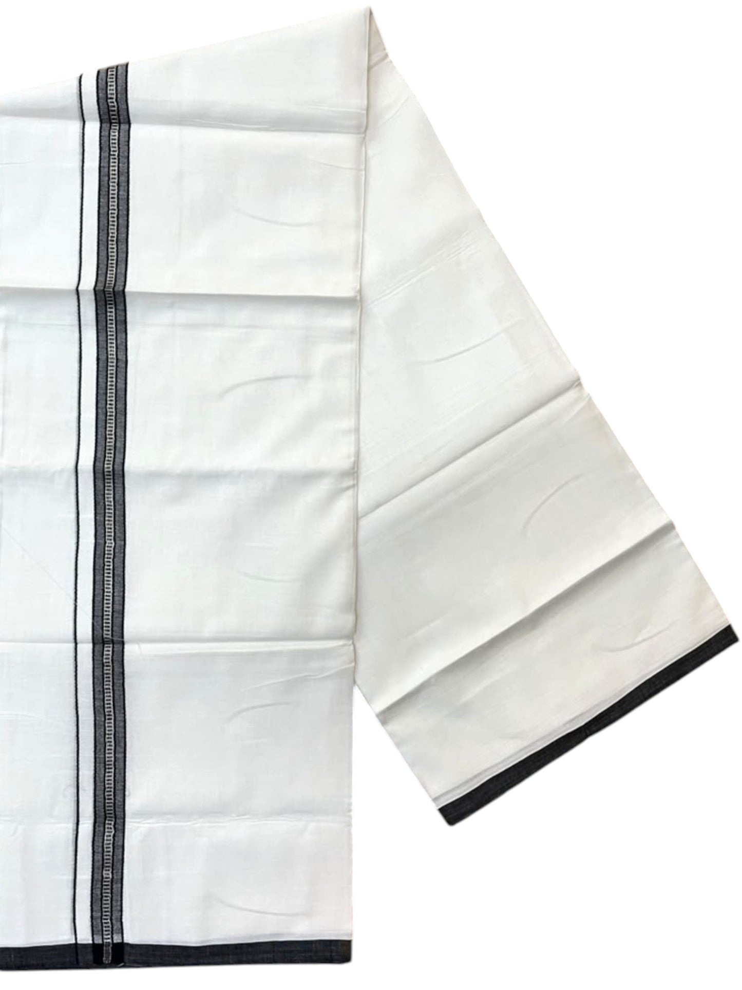 Southloom Pure White Cotton Mundu with Black & Silver Line Border (South Indian Kerala Dhoti)
