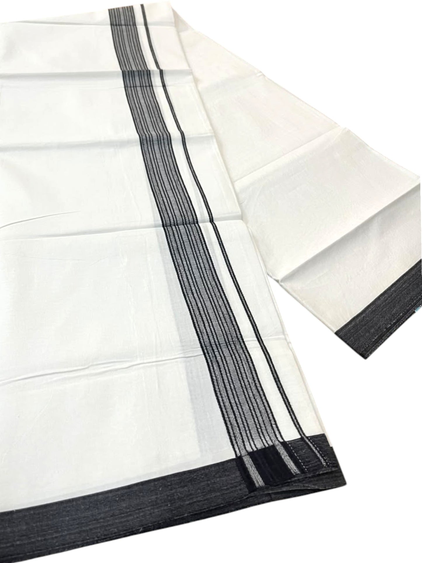 Southloom Pure White Single Cotton Mundu with Black Border (South Indian Kerala Dhoti)