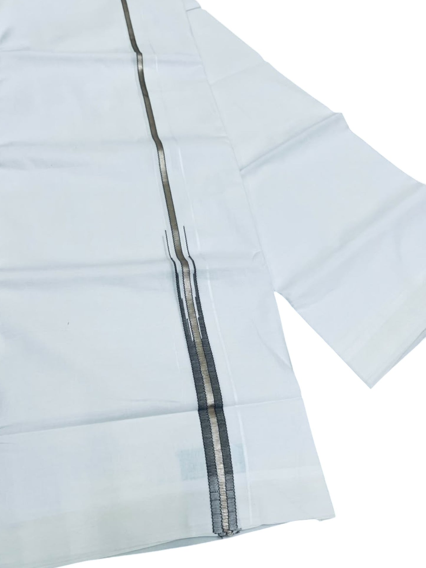 Southloom Pure White Cotton Double Mundu with Silver and Black Chutti Kara (South Indian Dhoti)