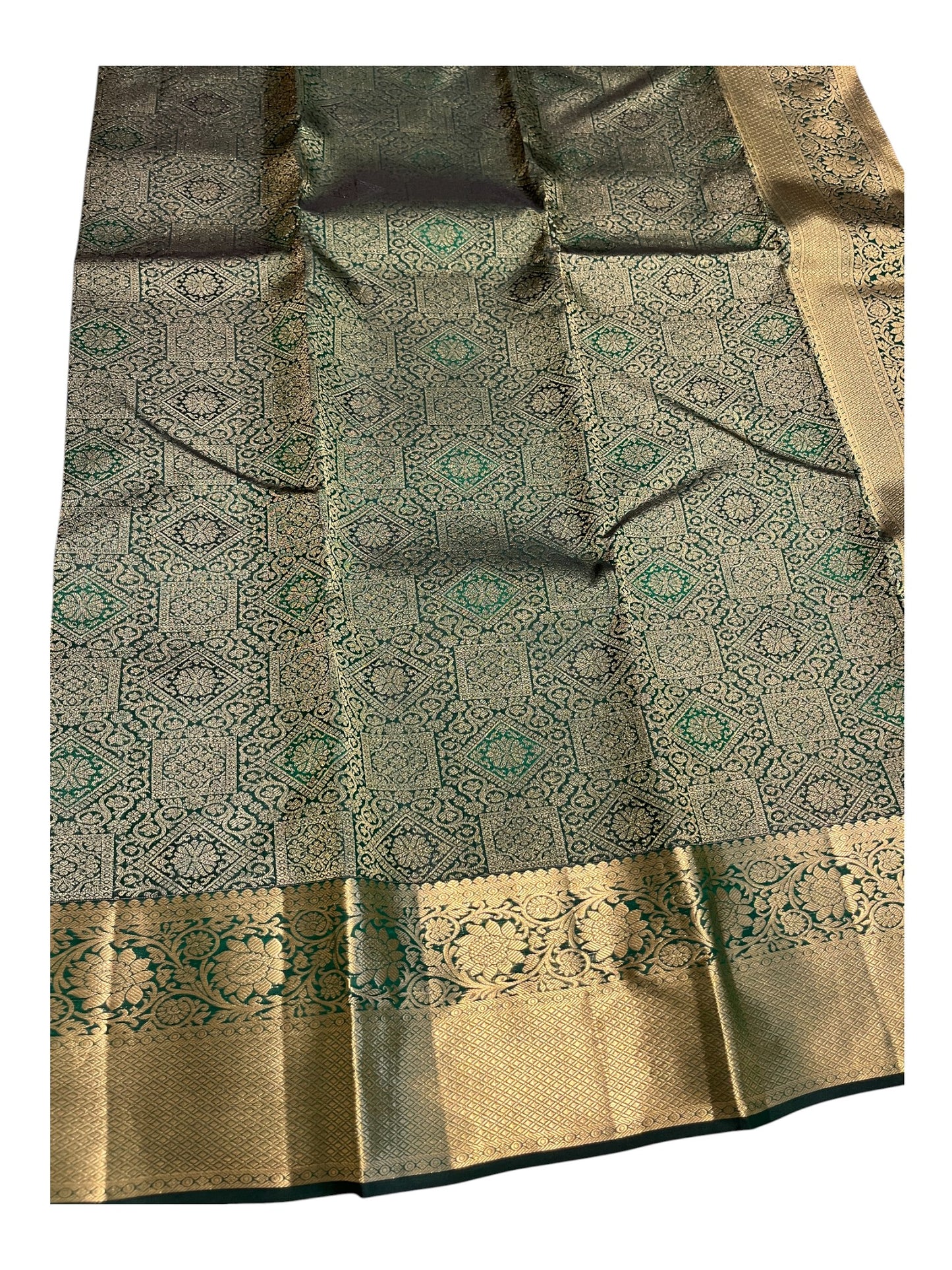 Southloom Pure Handloom Bridal Kanchipuram Silk Saree with Korvai Work (Green)