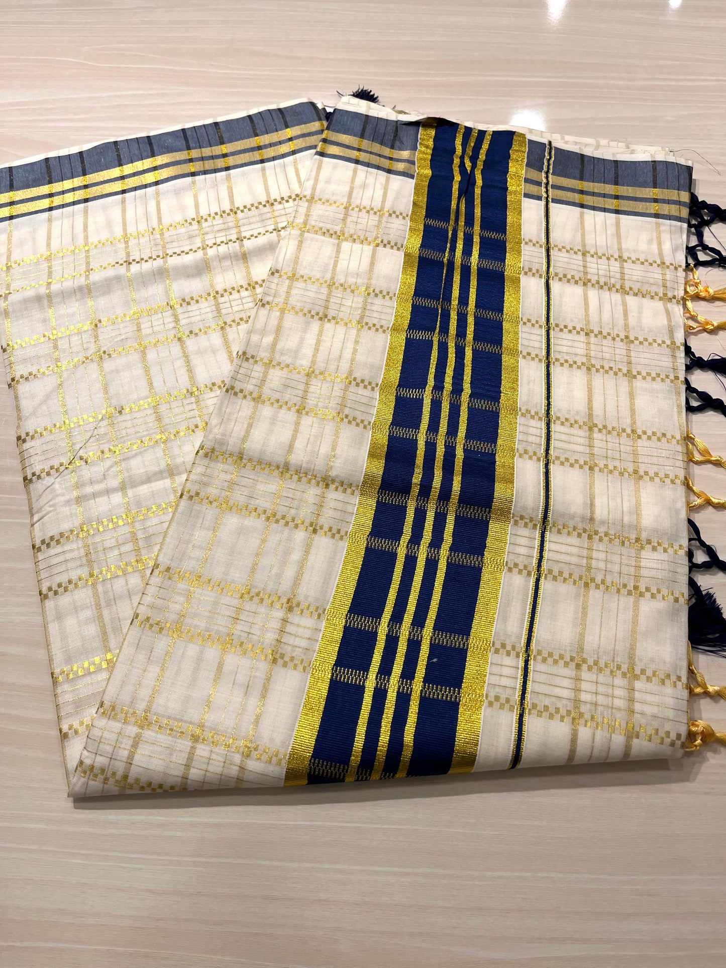 Cotton Check Blue Saree SL143