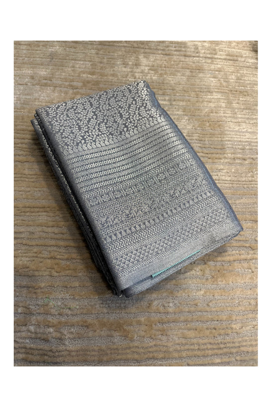 Southloom Brocade Silk Saree with Silver Zari Work in Grey Pastel Shade