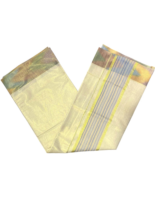 Southloom Kerala Tissue Kasavu Saree with Multi Colour Pochampally Design on Borders and Kara