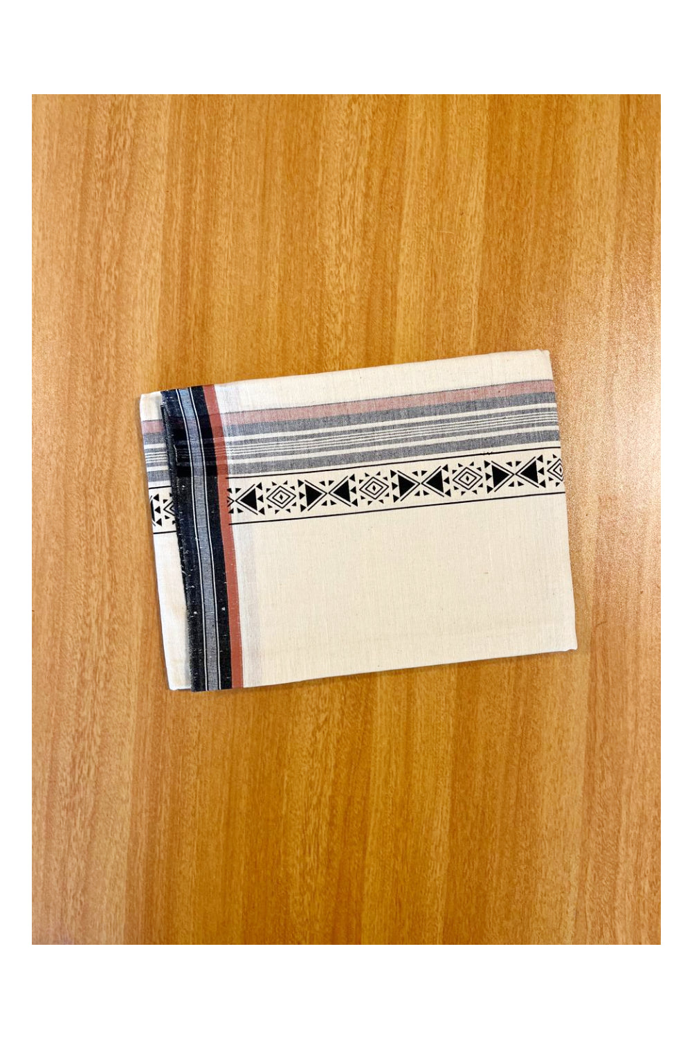 Southloom Off White And Black Brown Printed Single Mundu / Otta Mundu / Lungi (South Indian Kerala Dhoti)