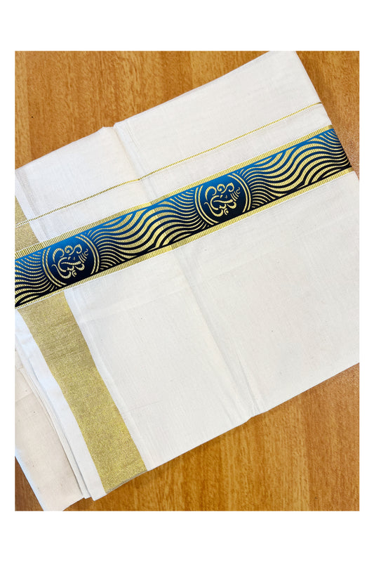 Southloom Pure Cotton Off White Double Mundu with Mural Printed Design Along Kasavu Kara