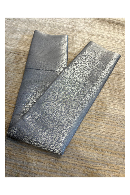 Southloom Banarasi Silver Zari Brocade Work Silk Saree in Grey Pastel Shade