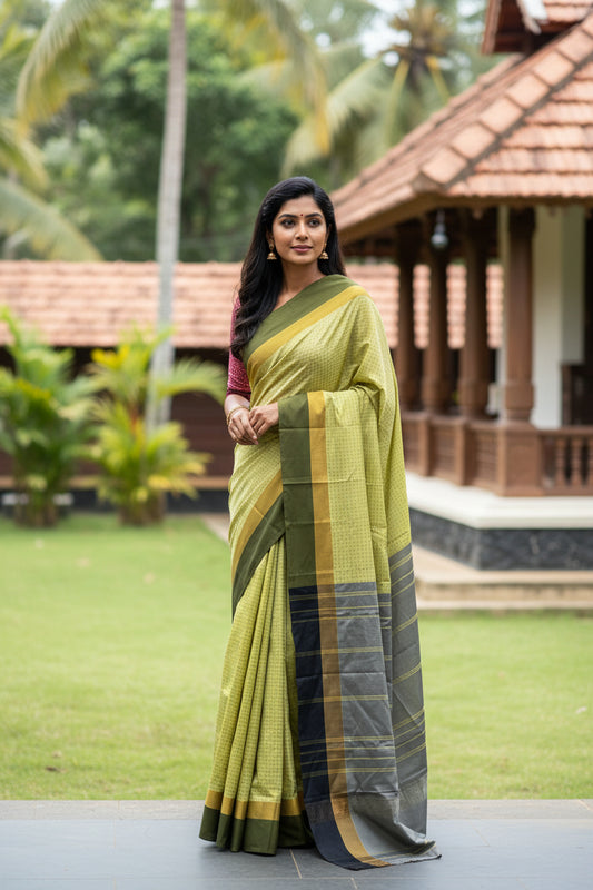 Semi Silk Saree (Green) SL199