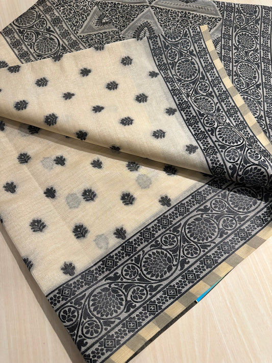 Black Semi Tussar Saree SL0042