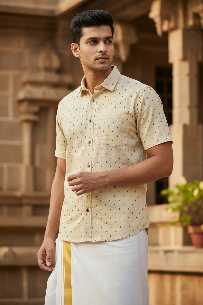 Southloom Pure Cotton Yellow Printed Shirt SLSHIRT 46 HS
