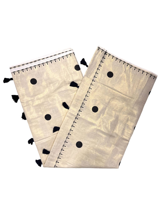 Southloom Kerala Tissue Kasavu Saree With Black Polka Dots on Body
