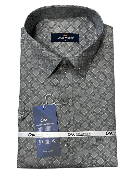 Southloom Pure Cotton Gray Printed Shirt (40 HS)
