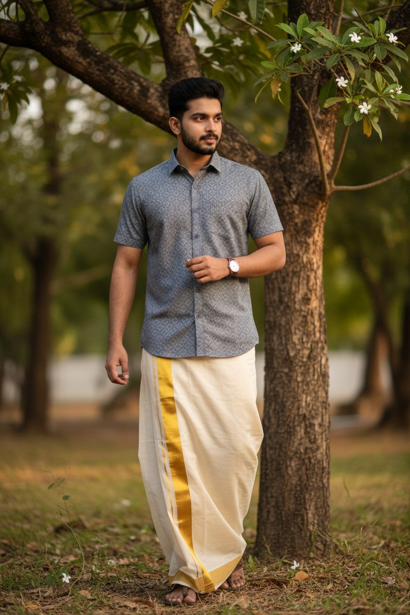 Southloom Pure Cotton Grey Printed Shirt SLSHIRT 40 HS