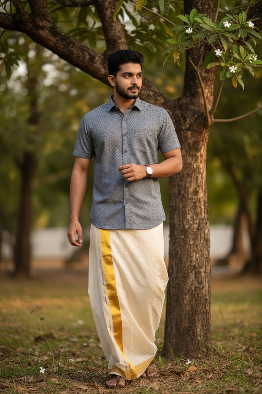 Southloom Pure Cotton Grey Printed Shirt SLSHIRT 40 HS
