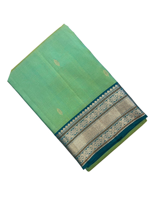 Southloom Pure Handloom Bridal Kanchipuram Silk Saree with Korvai Work(Green & Blue)