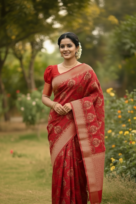 Southloom Banarasi Silk Saree with Woven Work on Body and Borders