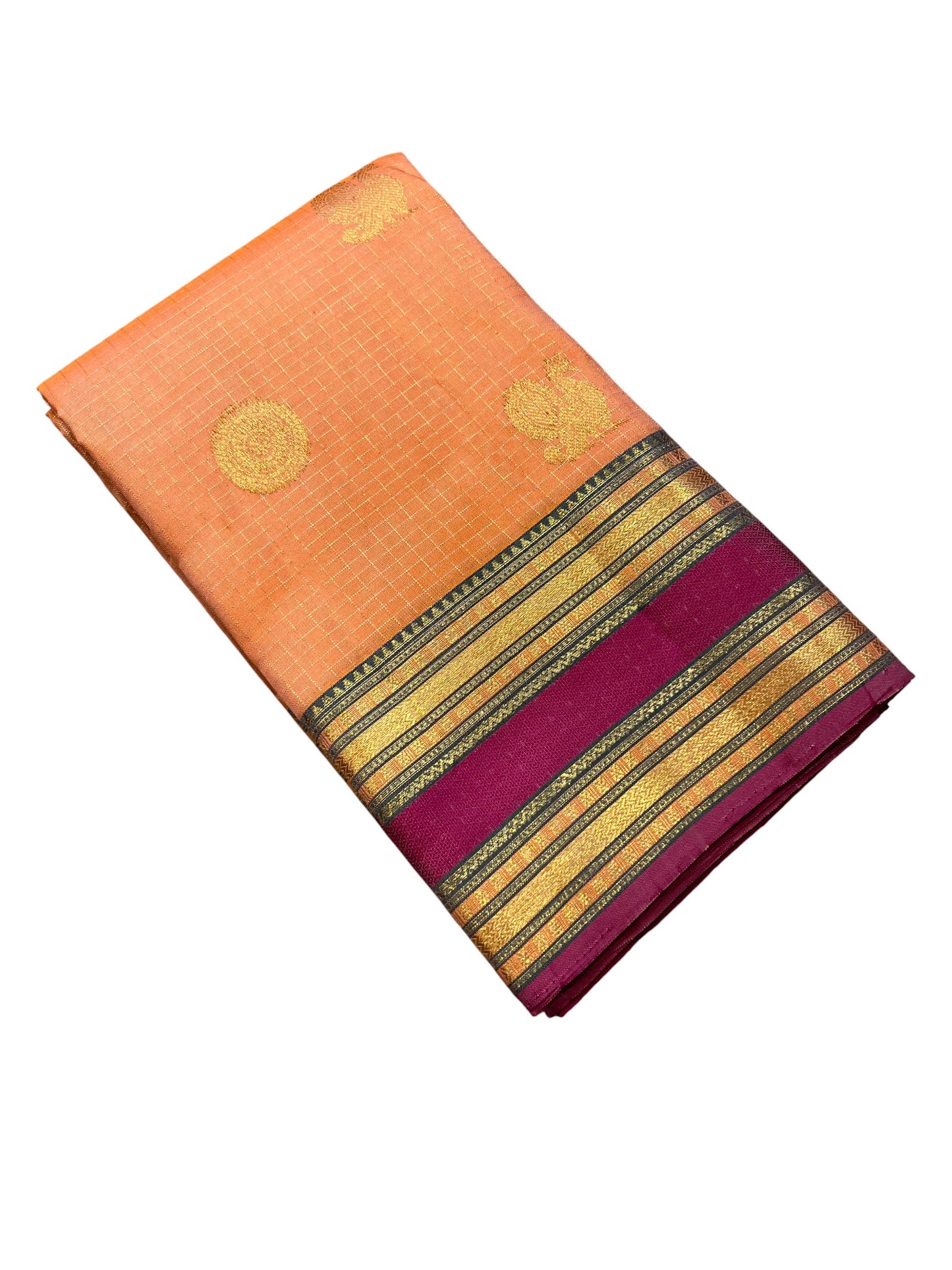 Southloom Pure Handloom Bridal Kanchipuram Silk Saree with Korvai Work (Peach & Magenta)