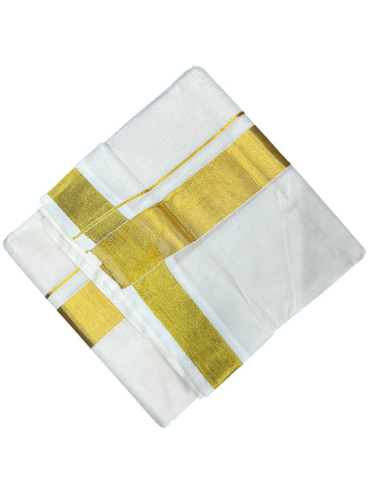 Southloom Kerala Pure Cotton Double Mundu with Gold Kasavu and Border (South Indian Dhoti)
