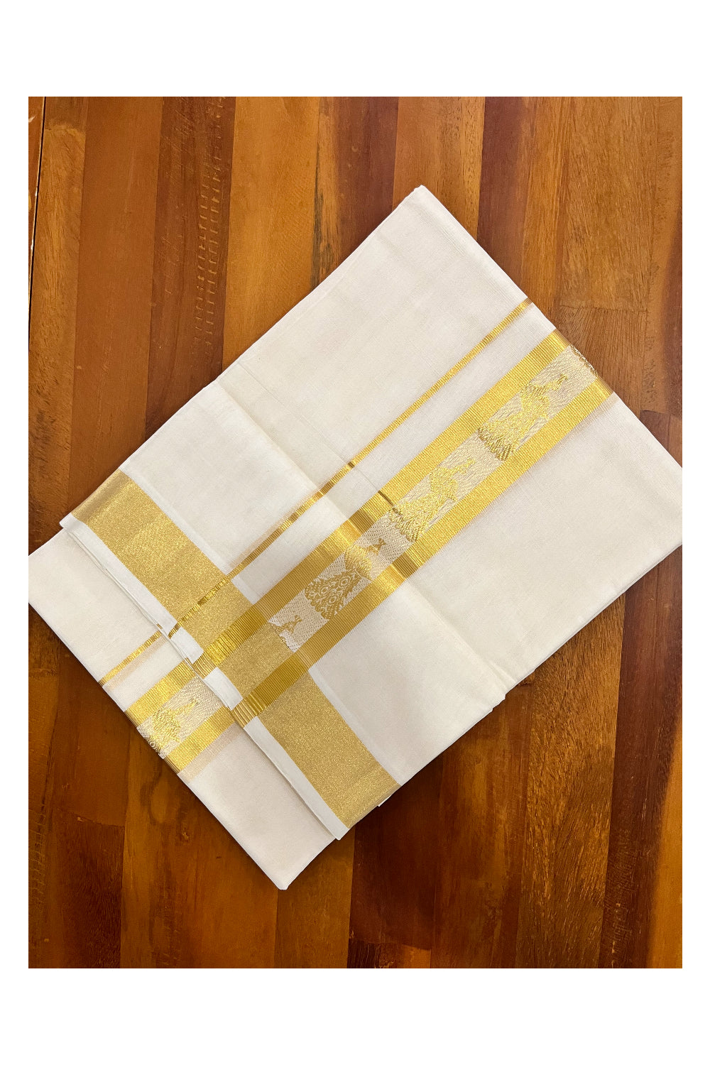 Southloom Premium Handloom Cotton Mundu with Kasavu Peacock Woven Border (South Indian Kerala Dhoti)