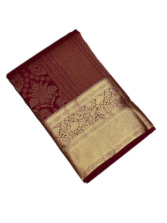 Southloom Pure Handloom Bridal Kanchipuram Silk Saree with Korvai Work (Maroon)