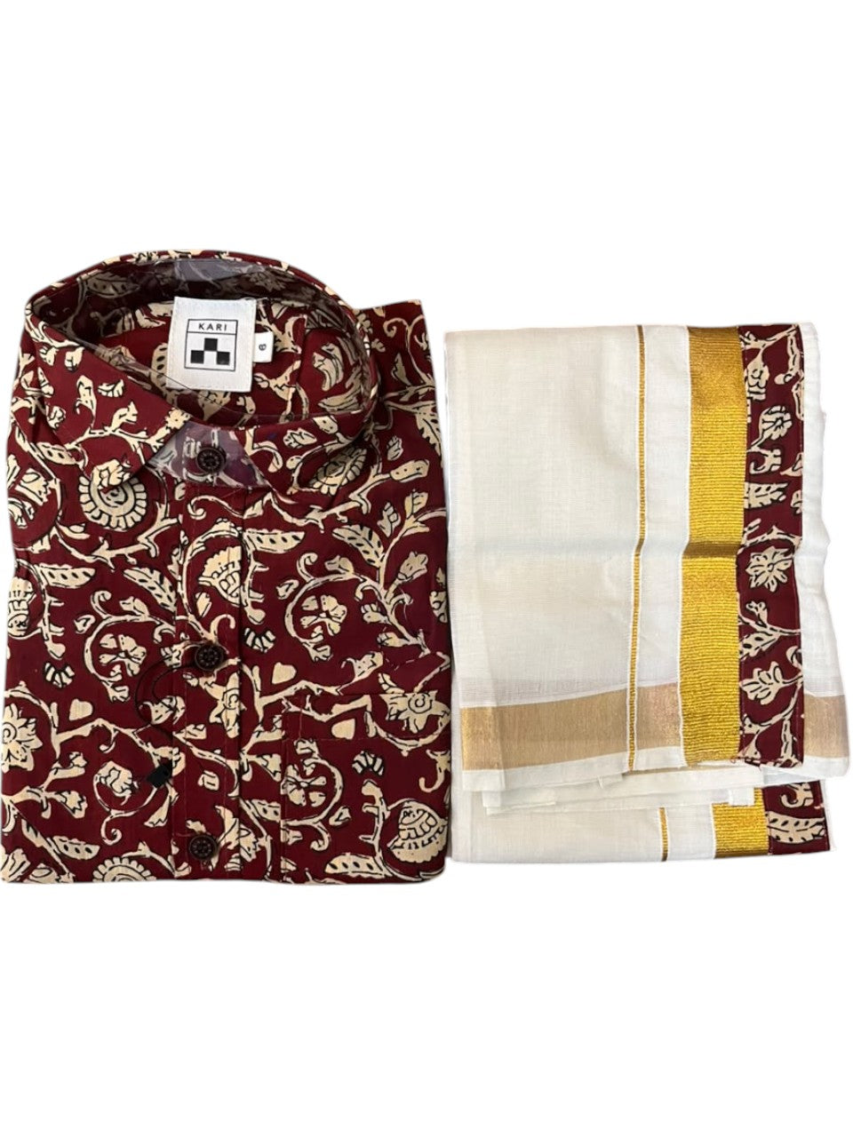 Southloom Cotton Floral Printed Kids's Combo (Shirt + Velcro Mundu) SLKCOMBO