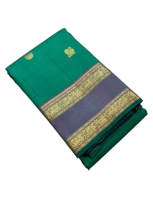 Southloom Pure Handloom Kanchipuram Silk Saree with Korvai Work (Green & Magenta)
