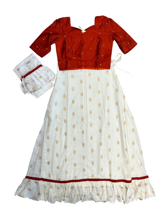 Southloom Stitched Cotton Dhavani Set with Pavada and Orange Blouse Piece