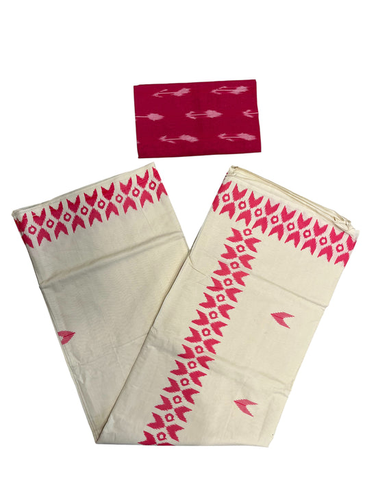 Southloom Ikat Design Pink Printed Saree with Blouse Piece